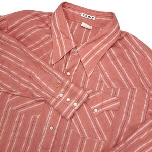 Ely‎ Cattleman Plains Rider Pearl Snap Western Men's 20-35 Pink Striped VTG